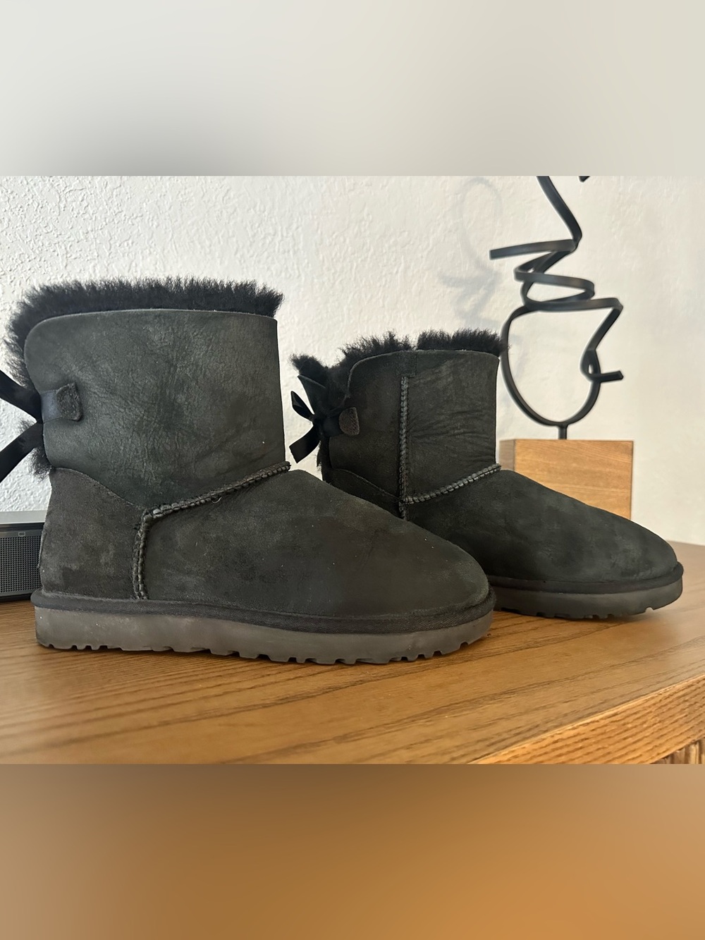 Authentic Black Ugg boots with satin bow